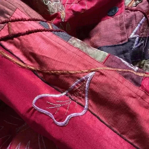 Indigo Moon Patcgwork Lion stitching Ling Sleeve Jacket Size Small Oversized Red - Picture 15 of 16